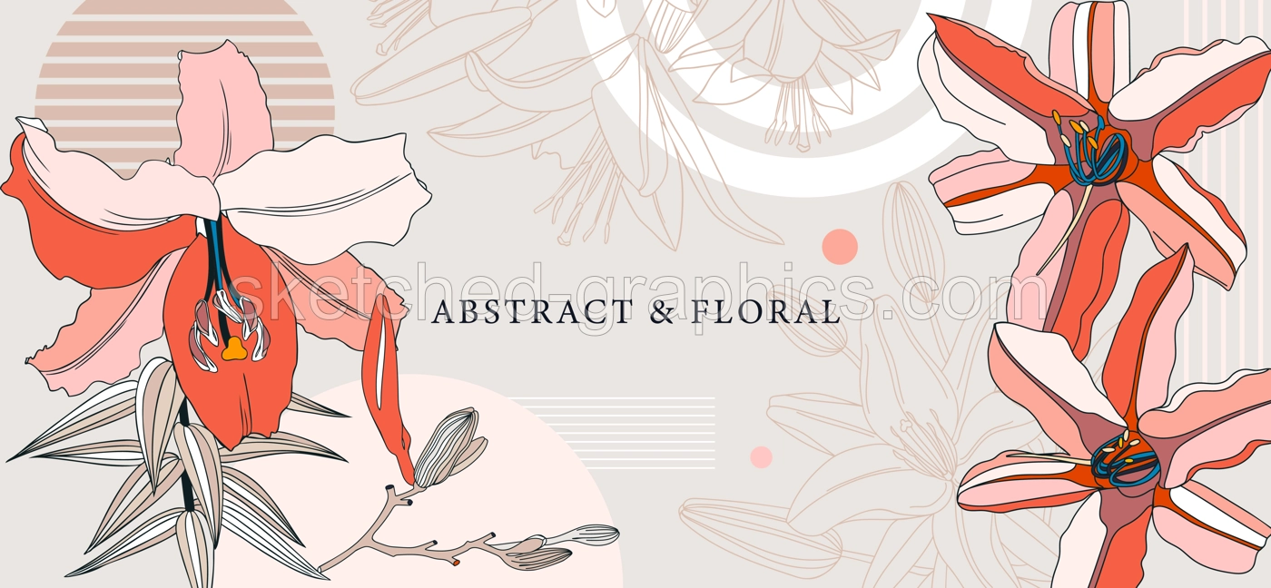 Collage style lily vector illustration. Hand-sketched summer flowers. Trendy design with botanical outlines, geometric shapes, and abstract elements. For print, poster, card, social media, wall art. Illustration